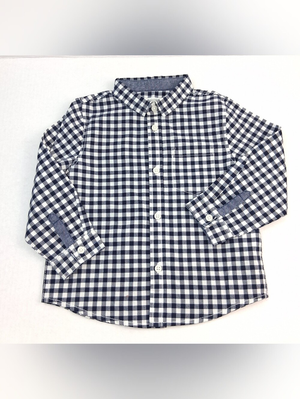 Gymboree Blue White Gingham Long Sleeve Plaid Long Sleeve Button Up Shirt 18-24M